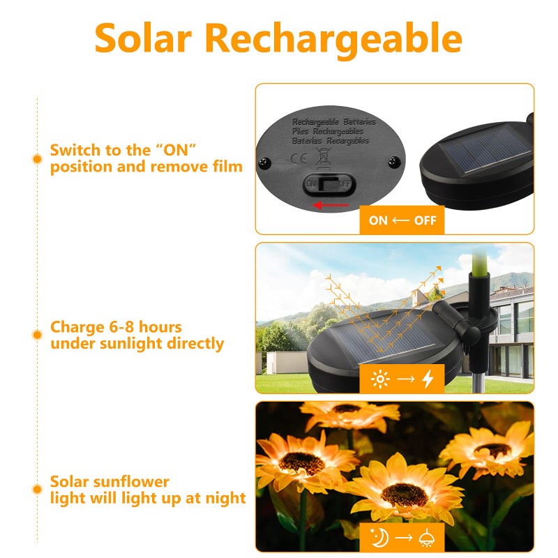Greenke Solar Lights Outdoor, LED Sunflower Path Lights Decorative, Waterproof Garden Yard Patio Decoration - 2 Pack (Yellow) - Image 4